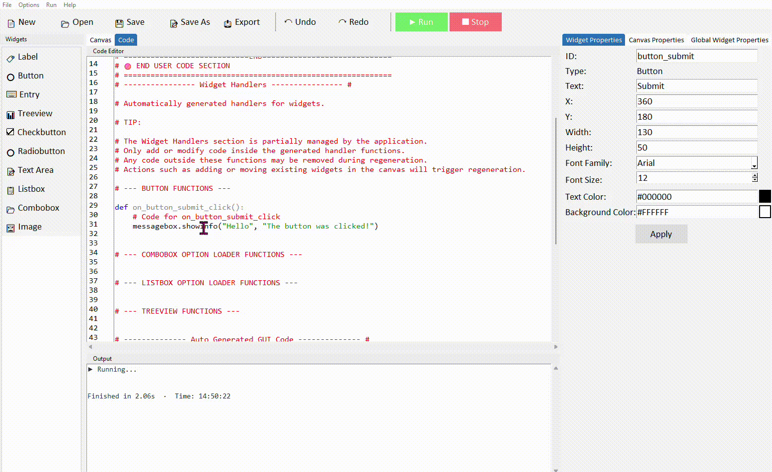 Correct indentation inside a button command