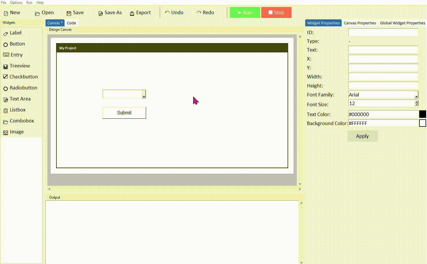 Adding combobox, button, and label to canvas