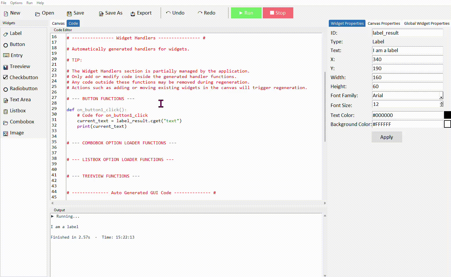 Label text printing to output console