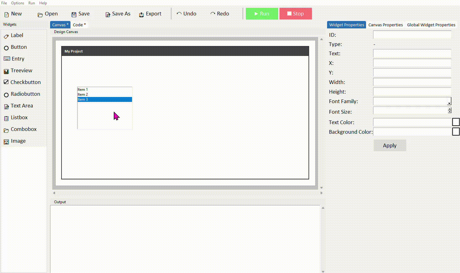 Renaming the listbox in the properties panel