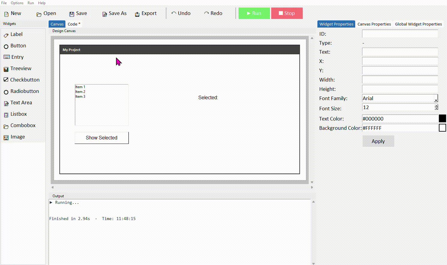 Clicking an item in the listbox, button clicked, label updates