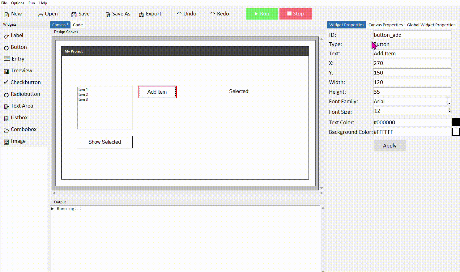 Clicking Add button, dialog appears, item typed, added to list